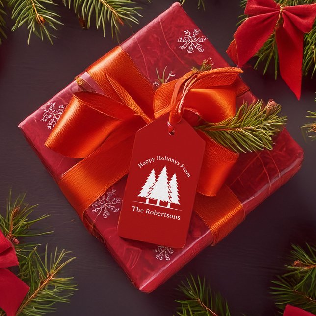 Happy Holidays Pine Trees Land Weihnachten Geschenkanhänger (Von Creator hochgeladen)