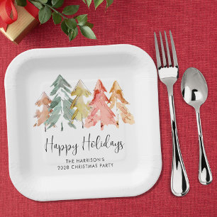 Happy Holidays Pine Trees Weihnachtsfest Party Pappteller