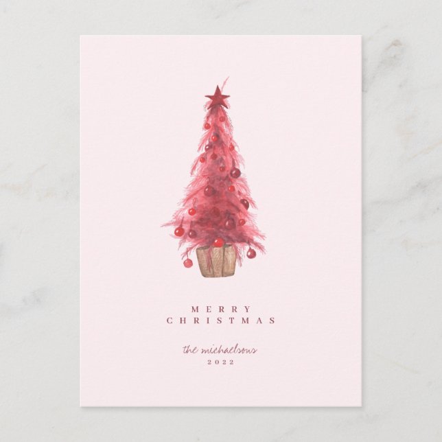 HAPPY HOLIDAYS Pink Christmas Tree Postkarte (Vorderseite)