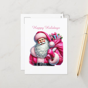 Happy Holidays Pink Santa Feiertagspostkarte