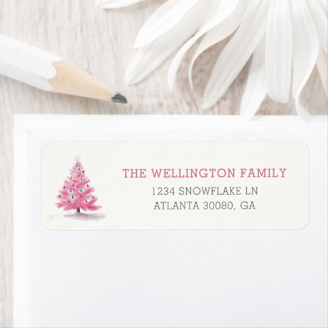 Happy Holidays Pink Weihnachtsbaum Custom Address (Insitu)
