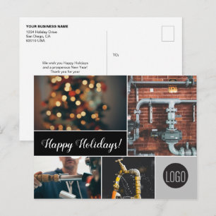 Happy Holidays Plumbing Firmenlogo und Fotos Feiertagspostkarte