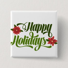 Happy Holidays Poinsettia Button