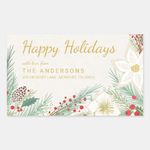 Happy Holidays Poinsettia Foliage Rücksendeadresse Rechteckiger Aufkleber