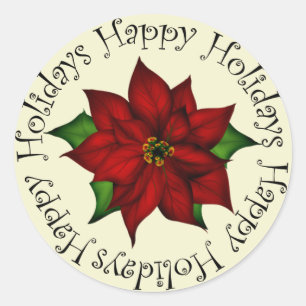 Happy Holidays Poinsettia Runder Aufkleber