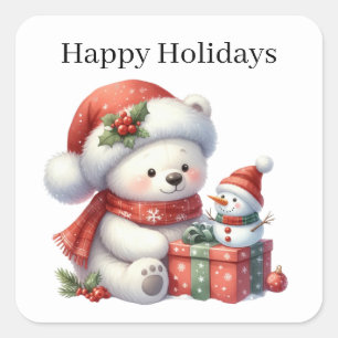 Happy Holidays Polar bear Holiday Quadratischer Aufkleber