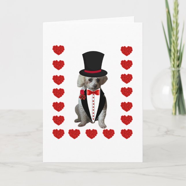 Happy Holidays Poodle Tuxedo Faltkarte (Vorderseite)