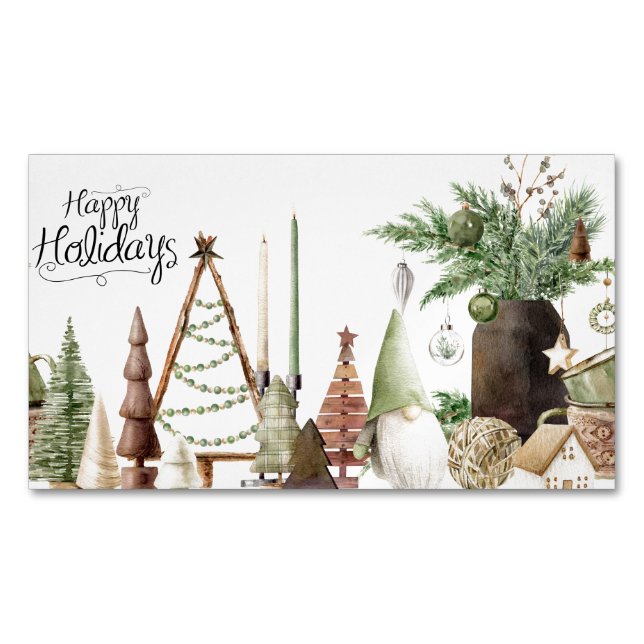 Happy Holidays Primitive Gnome Magnetische Visitenkarte (Vorderseite)