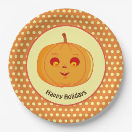 Happy Holidays Pumpkin Face & Polka Dots Pappteller