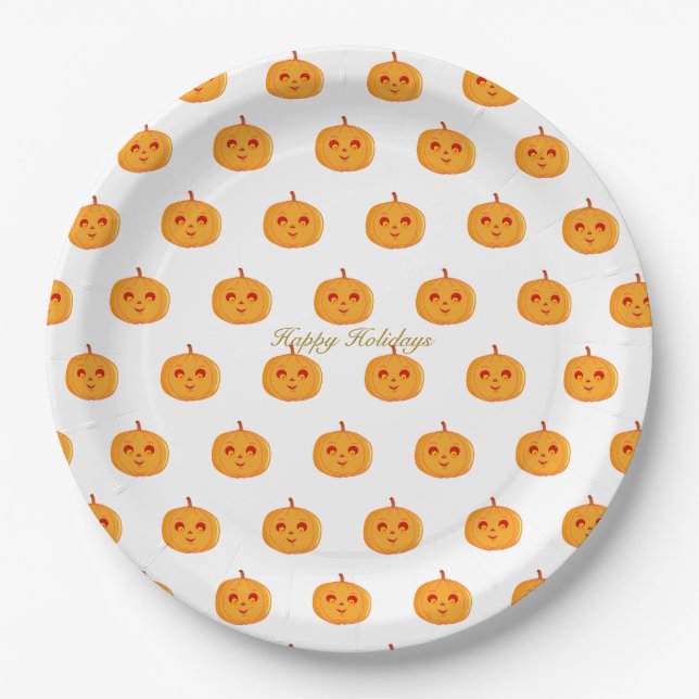 Happy Holidays Pumpkin Faces Pappteller (Vorderseite)