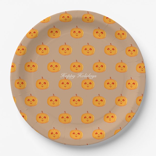 Happy Holidays Pumpkin Faces Pappteller (Vorderseite)