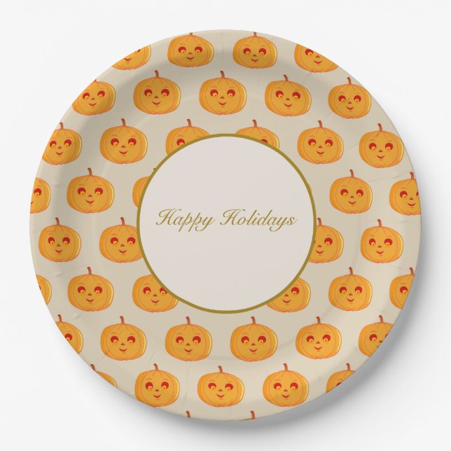 Happy Holidays Pumpkin Faces Pappteller (Vorderseite)
