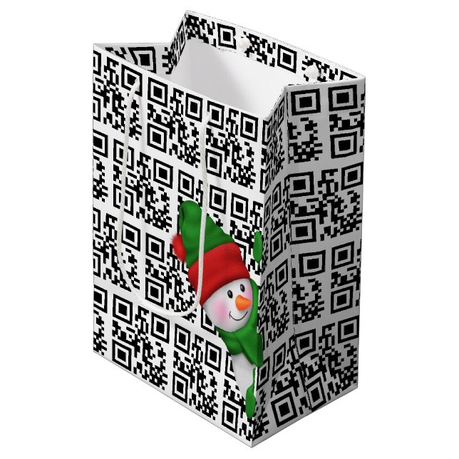 Happy Holidays QR Codes und Snowman Mittlere Geschenktüte (Vorderseite Schrägansicht)