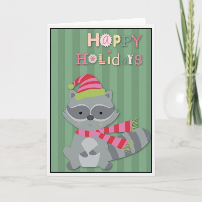 Happy Holidays Raccoon Feiertagskarte (Vorderseite)