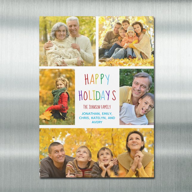 Happy Holidays Rainbow Family Foto Magnet Card (Von Creator hochgeladen)