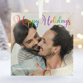 Happy Holidays Rainbow Gay Couple Foto Weihnachten Ornament Aus Glas