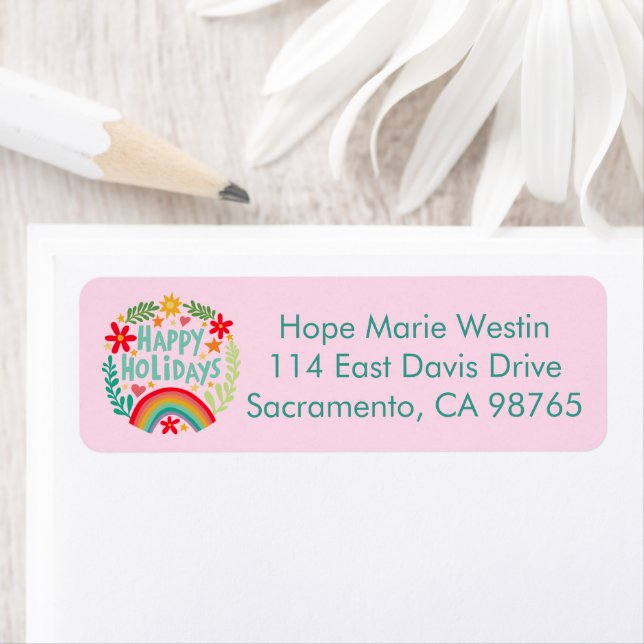 Happy Holidays Rainbow Handgezeichnet Rücksendeadr (Insitu)