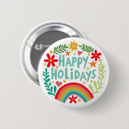 Happy Holidays Rainbow Niedlich Hand gezeichnet fa Button