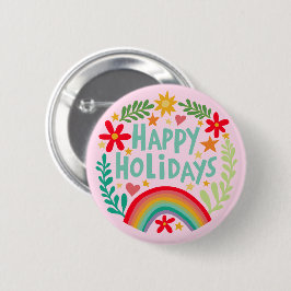 Happy Holidays Rainbow Niedlich Hand gezeichnet fa Button