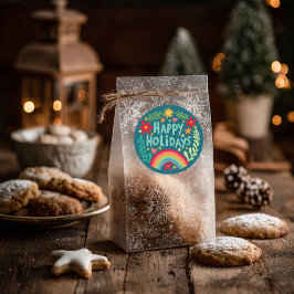 Happy Holidays Rainbow Niedlich Hand gezeichnet fa Runder Aufkleber