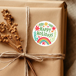 Happy Holidays Rainbow Niedlich Hand gezeichnet fa Runder Aufkleber