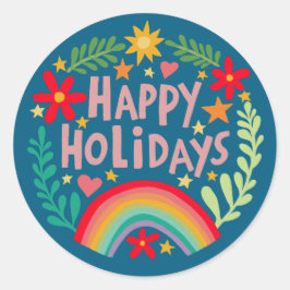 Happy Holidays Rainbow Niedlich Hand gezeichnet fa Runder Aufkleber