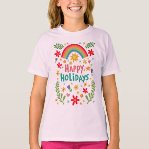 Happy Holidays Rainbow Niedlich Hand gezeichnet fa T-Shirt