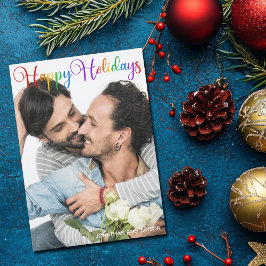 Happy Holidays Rainbow Script LGBT Couple Foto Feiertagskarte