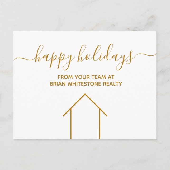 Happy Holidays Real Anwesen Company Gold Postkarte (Vorderseite)