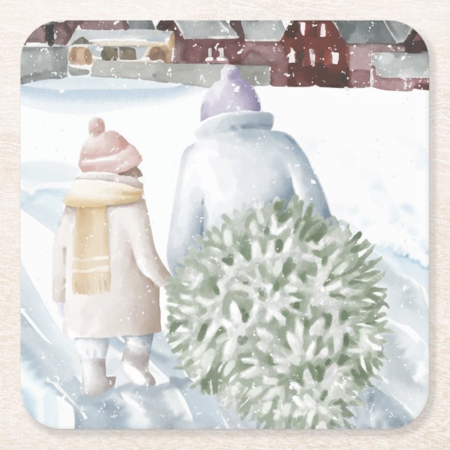 Happy Holidays Rechteckiger Pappuntersetzer (Vorderseite)