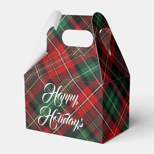 Happy Holidays Red and Green Tartan Kariert Geschenkschachtel (Vorderseite)