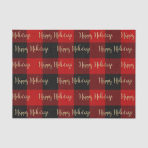 Happy Holidays Red Black Buffalo Kariertes Muster Seidenpapier
