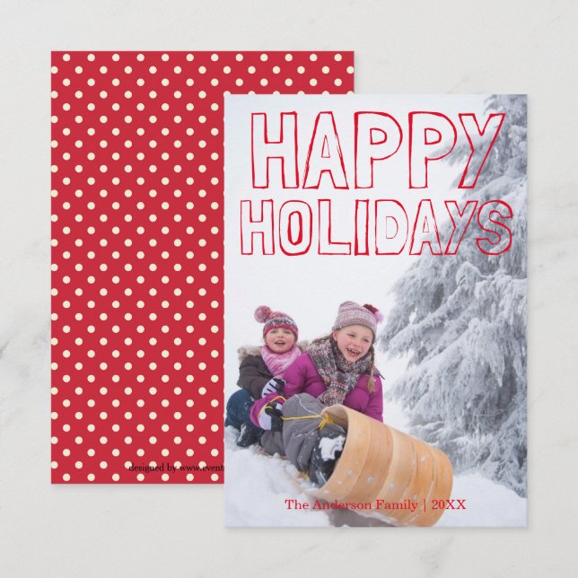 Happy Holidays Red Block - 3x5 Weihnachtskarte Einladung (Vorne/Hinten)