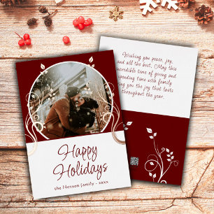 Happy Holidays Red Foliage Family Foto Rose Gold Folien Feiertagskarte