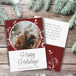 Happy Holidays Red Foliage Family Photo Feiertagskarte