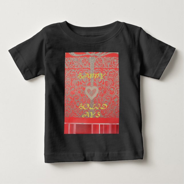 Happy Holidays Red Glitzer Herzdesign Baby T-shirt (Vorderseite)