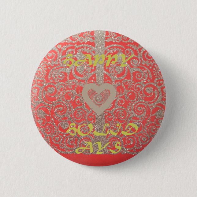 Happy Holidays Red Glitzer Herzdesign Button (Vorderseite)
