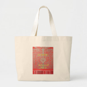 Happy Holidays Red Glitzer Herzdesign Jumbo Stoffbeutel