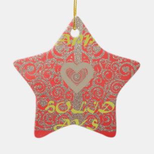 Happy Holidays Red Glitzer Herzdesign Keramikornament