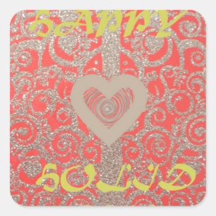 Happy Holidays Red Glitzer Herzdesign Quadratischer Aufkleber