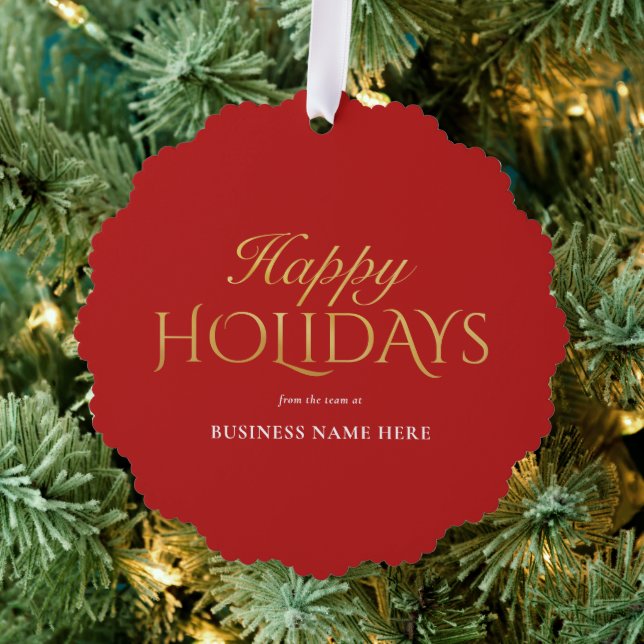 Happy Holidays Red Gold Elegant Modern Business Ornament Karte (Insitu (Baum))