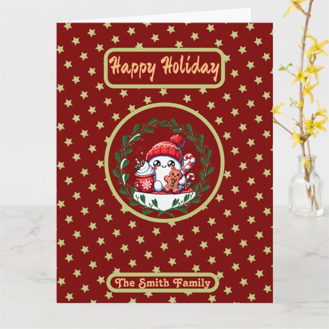 Happy Holidays Red Gold Weihnachtsfest Foto Karte (Gelbe Blume)