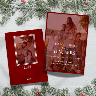 Happy Holidays Red Gradient Two Foto Family Feiertagskarte