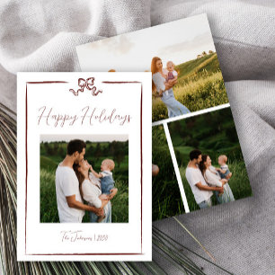 Happy Holidays Red Hand Drawn Bow Vier Foto Einladung