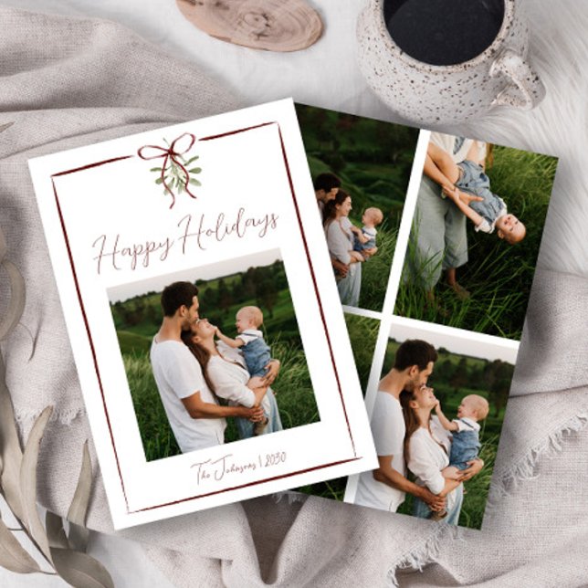 Happy Holidays Red Hand Drawn Bow Winter 5 Foto Einladung (Von Creator hochgeladen)