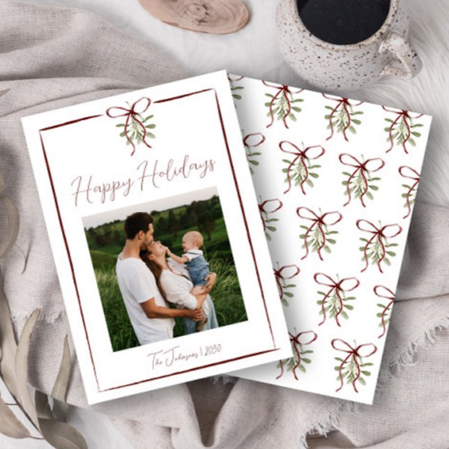 Happy Holidays Red Hand Drawn Bow Winter Foto Einladung (Von Creator hochgeladen)