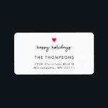 Happy Holidays Red Heart Christmas Rücksendeadress Adressaufkleber<br><div class="desc">Niedliches und einfaches Retourschild für die Weihnachtszeit mit einem einfachen roten Herz mit einem handgeschriebenen Skript,  das "glückliche Ferien" darunter sagt.</div>