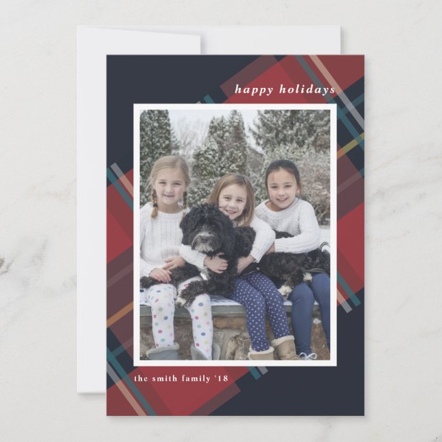 Happy Holidays Red Kariert Christmas Custom Foto Feiertagskarte (Vorderseite)