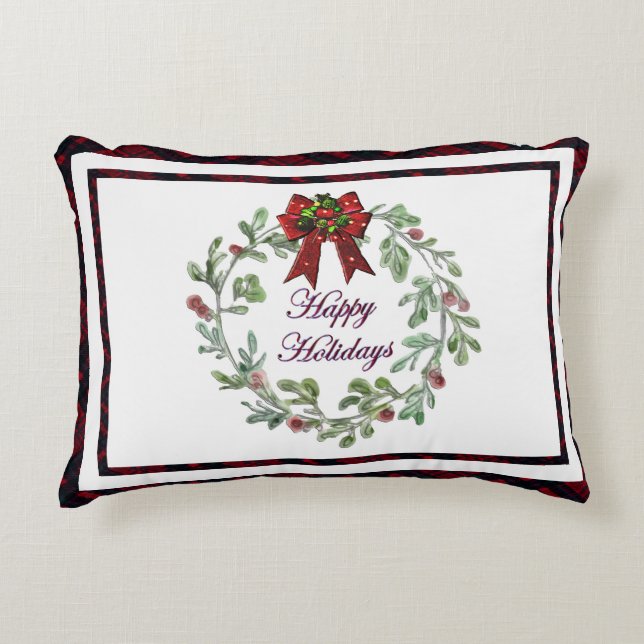 Happy Holidays Red Kariert Dekokissen (Vorderseite)