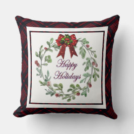 Happy Holidays Red Kariert Kissen